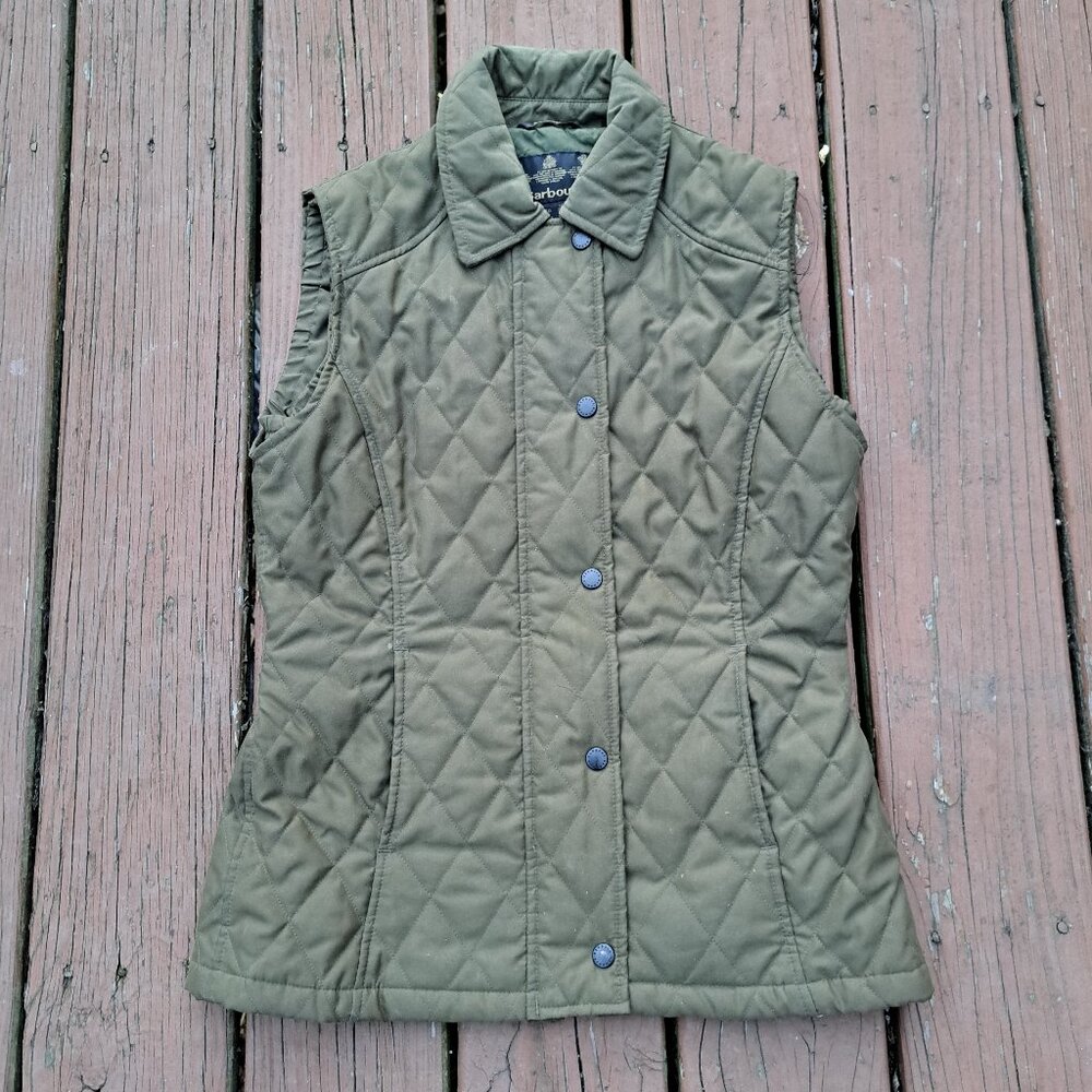 %Barbour Women's Olive Quilted Gilet Vest Size 6
